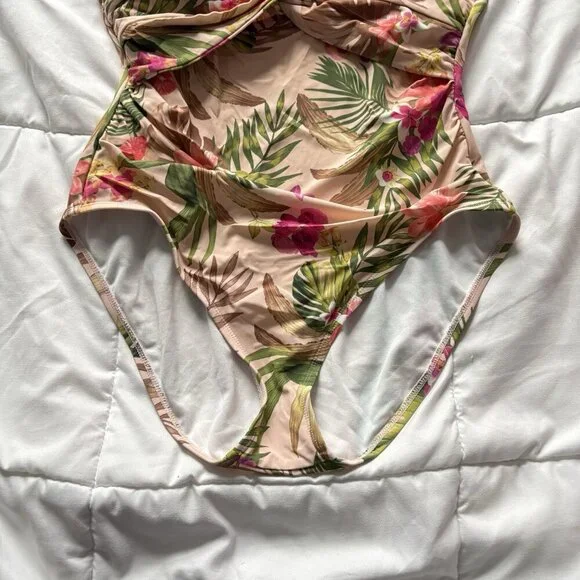 Womens Floral Pink Green One Piece Bikini Swimsuit Summer Beach Resortwear - Picture 3 of 8